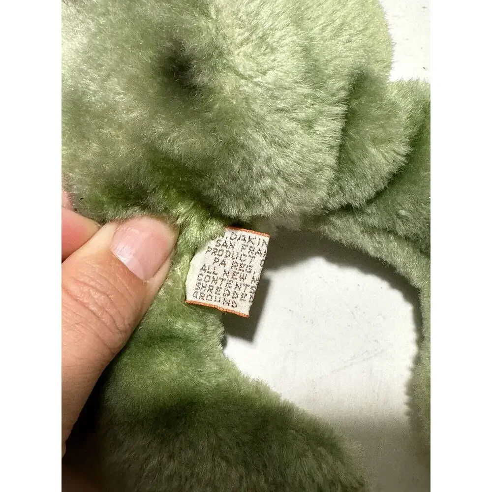 Vintage Dakin 1976 Green Frog Plush Stuffed Animal‎ Korea w/ purple bow ribbon
